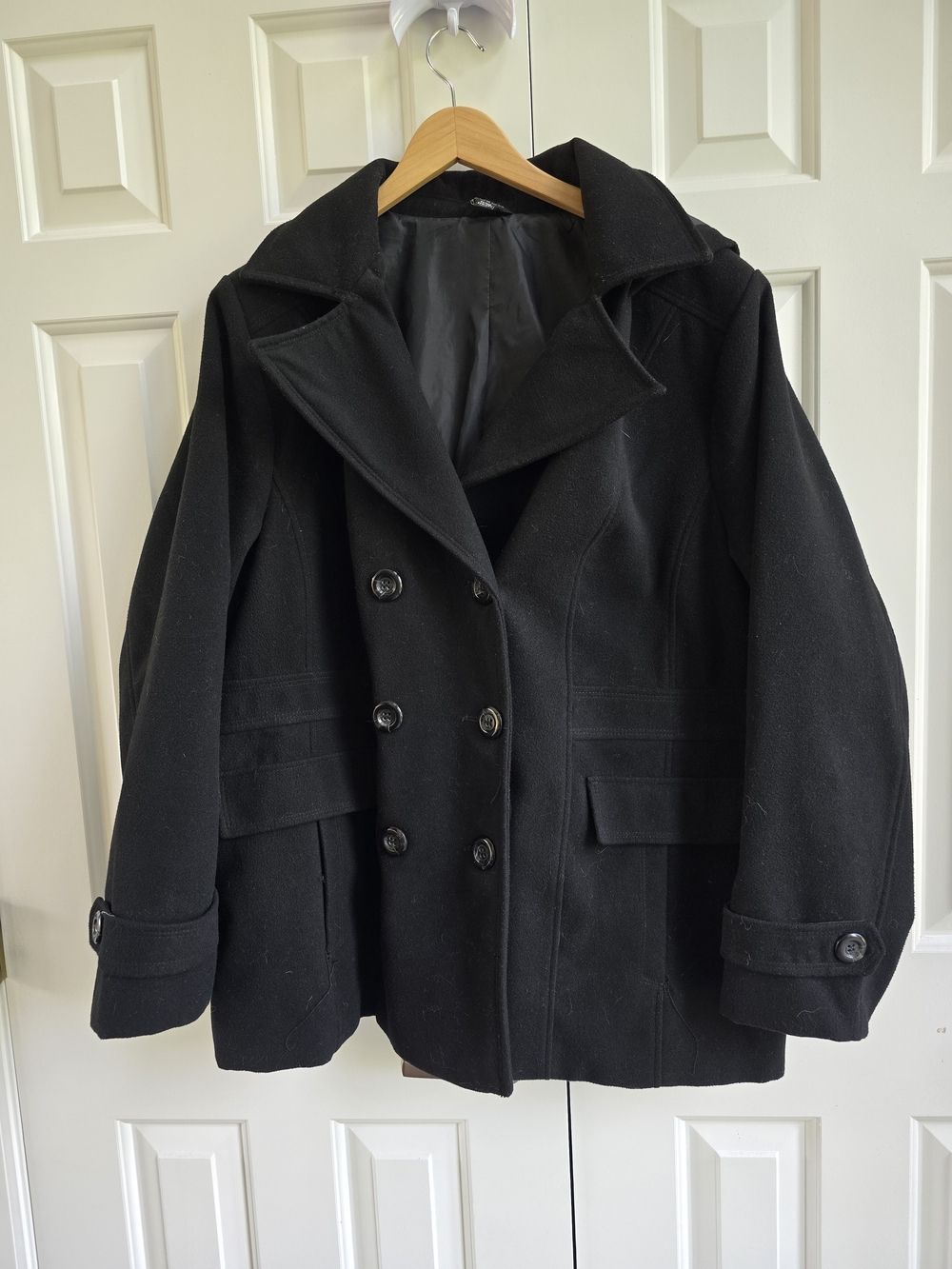 George Black Double-Breasted Peacoat with Wide Collar Sz 3X